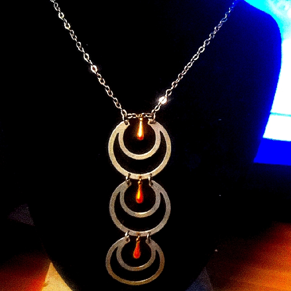 Art Deco Geometric Silver and Gold Necklace with Cascading Circles